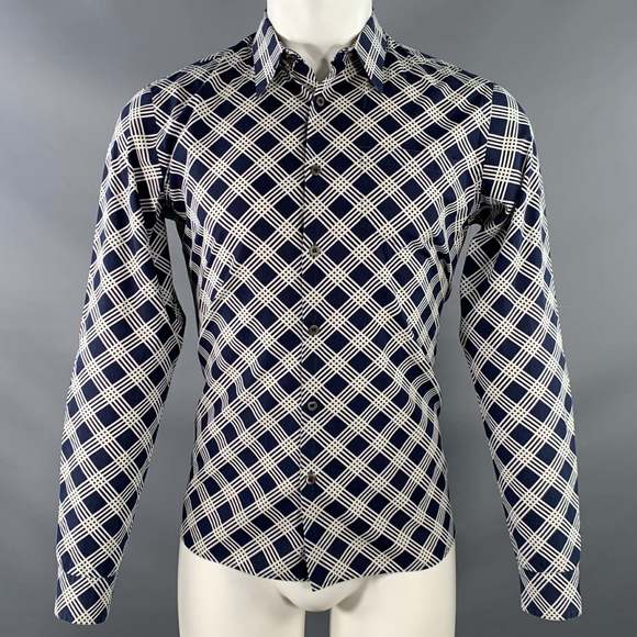 PRADA Other - PRADA Navy White Plaid Cotton Button Up Long Sleeve Shirt